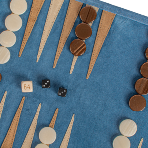 Premium Handcrafted Suede Roll-Up Backgammon Set Blue