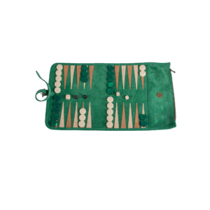 Premium Handcrafted Suede Roll-Up Backgammon Set Green